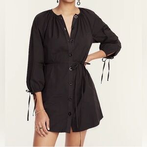 NWT J. Crew Women’s Size M Black Tie-Sleeve Cotton Poplin Mini Shirt Dress